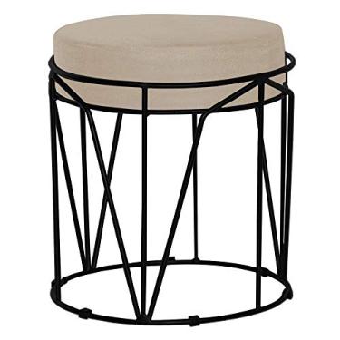 Imagem de Puff Decorativo Sala de Estar Base Preto Chloe Veludo Bege - Gran Belo