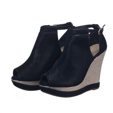 Imagem de Sandália Anabela Feminino Fechada Com Fivela e Costura Reforçada