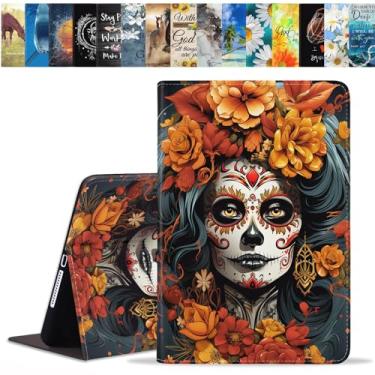 Imagem de BWOOLL Capa para Samsung Galaxy Tab S6 Lite 10,4 polegadas 2022/2020 modelo (SM-P610/P613/P615/P619), capa fina e leve de couro PU com suporte para despertar/hibernar automaticamente, caveira de