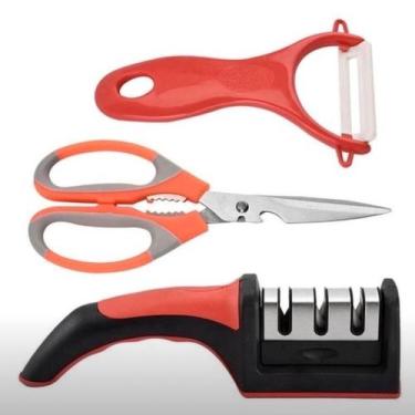 Imagem de Conjunto Afiador Amolador Profissional Cozinha Facas Tesoura - Kit Efi