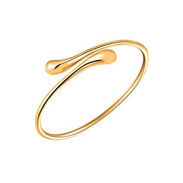 Imagem de Savlano Bracelete de ouro 14K banhado a ouro duplo com lágrima aberta - Bracelete flexível de 18 a 20 cm vem com caixa de presente para mulheres, Latão, Sem pedras preciosas