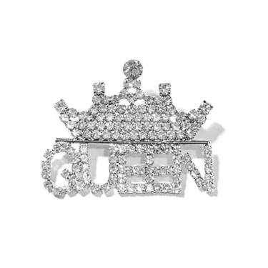 Imagem de Broche de coroa de rainha para mulheres ouro prata strass letra corsage fahion cristal brilhante princesa lapela broche para roupas vestido festa de casamento decoração banquete decoração elegante