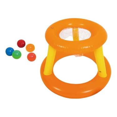 Imagem de YIJU Conjunto de jogo de cornhole inflável para piscina com bolas decorativas coloridas e leves, brinquedos aquáticos flutuantes, cesta de basquete para