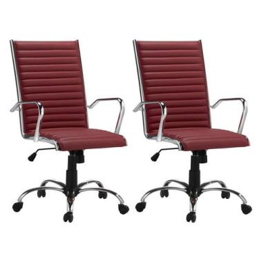 Imagem de Kit 2 Cadeiras Escritório Giratória Vermelha Presidente Crom - Alezzi