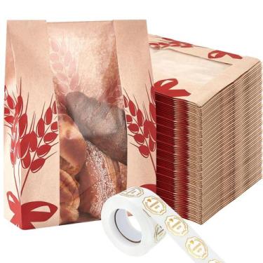 Imagem de Saco de pão Gueevin Kraft Paper com janela transparente, 200 unidades