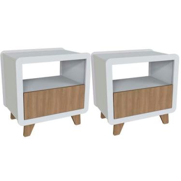 Imagem de Conjunto 2 Mesas de Cabeceira 55cm com Gaveta e Nicho 100% Mdf Padrão 