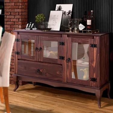 Imagem de Balcão Buffet Aparador 3 Portas 1 Gaveta Madeira Maciça Imbuia