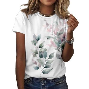 Imagem de Camiseta ZOCANIA com estampa floral feminina, mistura de algodão
