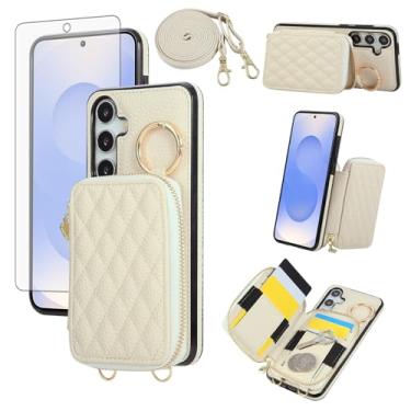 Imagem de Asuwish Capa de celular para Samsung Galaxy S25 FE 5G carteira com zíper capa celular com anel protetor de tela, compartimento para cartão de crédito, alça transversal cordão S 25 EF S25FE 25S 25FE