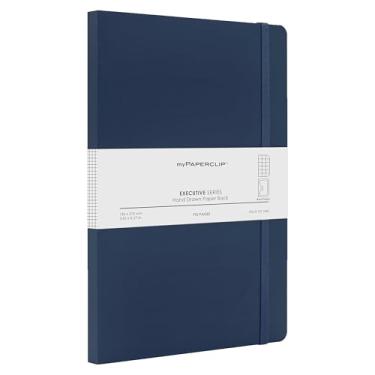 Imagem de myPAPERCLIP Executive Series A5 Checks/Caderno de grade quadrada | 192 páginas, 80 GSM, capa macia, A5 (14,8 x 21 cm) | Base plana | Marcador, fecho elástico e bolso traseiro | Azul