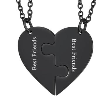 Imagem de ChainsHouse Colar de Amizade Quebra-Cabeças Colar BFF de Aço Inoxidável, 2/3/4/5/6/7/8 pçs Personalizado Combinando Pingente de Coração Colares de Amizade para Mulheres e Homens, Caixa de Presente, 2pcs, Metal, Zircônia cúbica