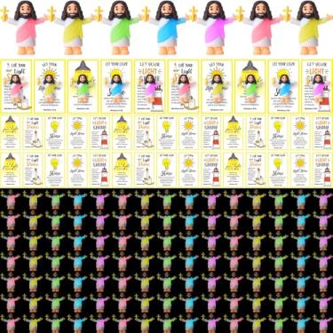 Imagem de CroBlissful 200 Sets Mini Jesus Figurines Bulk Glow in The Dark with Let Your Light Shine Cards for Christian Valentine Gifts Decor Church Sunday School Religious Christian Gifts (Hold up The Cross)