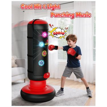 Imagem de Saco de pancadas infantil HopeRock com luz, música, placar e 4 modos de jogo vermelho 25 cm x 152 cm