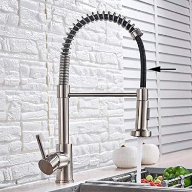 Imagem de Torneira de cozinha de níquel escovado, torneira misturadora de água de cozinha, rotação de 360 ​​graus, torneiras de pia de cozinha, torneira de água quente e fria, níquel, mangueira preta, china