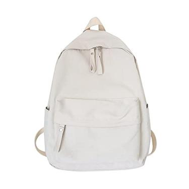 Imagem de Mochila feminina de lona, moderna, cor lisa, mochila escolar para adolescentes, Branco, Medium