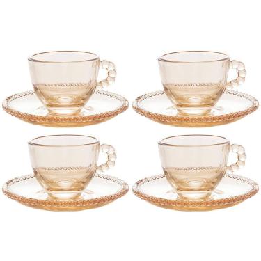 Imagem de Conjunto com 4 Xícaras e Pires para Café Wolff Pearl em Cristal Âmbar - 80 ml