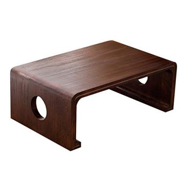 Imagem de Mesa lateral rústica quadrada Zen mesa de centro bandeja de cama, mesa de laptop para cama, bandeja de cama, mesa de canto de madeira durável, 23,6"×15,7" × 11,8" mesa de centro para sala de estar (cor: marrom escuro, tamanho