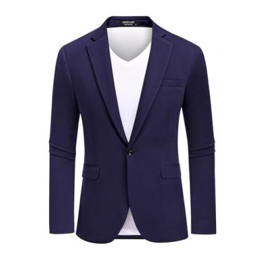 Imagem de COOFANDY Blazer masculino jaqueta casual de um botão jaqueta esportiva leve de malha, Azul marinho, X-Large