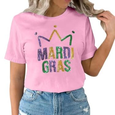 Imagem de 2024 Mardi Gras Outfit for Women Letter Printed Mardi Gras Shirts for Women Sparkly Fat Tuesday Camisetas, rosa, M
