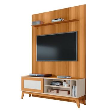 Imagem de Rack Bancada Caribe Com Painel Para TV Até 55 Polegadas 1,35m Egeo Cedro/Off White Ripado Impressão 3D EDN