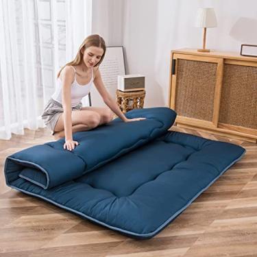Imagem de MAXYOYO Colchão de chão japonês, colchão futon, almofada de dormir espessa, dobrável, futon de chão para adultos, tapete de tatame, dormitório, espreguiçadeira, azul (Bluestone), tamanho solteiro