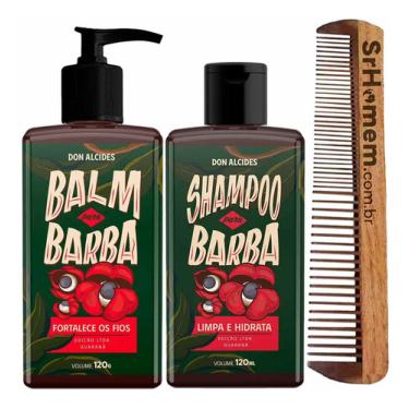 Imagem de Kit Balm Shampoo Pente Duplo Para Barba Guaraná Don Alcides