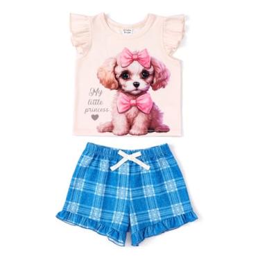 Imagem de PATPAT Conjunto de shorts de verão para bebês meninas, camiseta com estampa de animais de 3 a 24 meses, Filhote de damasco, 9-12 Meses