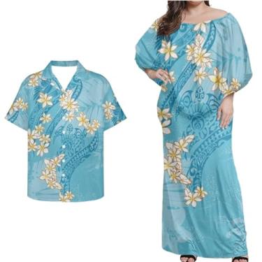 Imagem de Mornpassion Vestido polinésio feminino Puletasi Samoan manga morcego vestido havaiano camisa havaiana para casais plus size 2XS-7GG, Polinésio 19, P