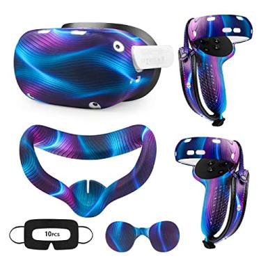 Imagem de Relohas Accessories for Oculus Quest 2, VR Accessory Set for Meta Quest 2, Include Controller Grip Leather Cover, VR Shell Cover, Face Cover, The Best Gifts for Christmas and Halloween(Aurora Blue)