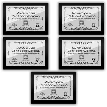 Imagem de Kit 5 Certificados Diplomas A4 Com Tela De Acetato E Mdf Titulos Moldura Preta