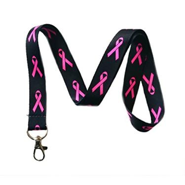 Imagem de Execucat Cordão rosa para conscientização do câncer de mama chaveiro porta-crachá (alça preta), Multicor, tamanho �nico