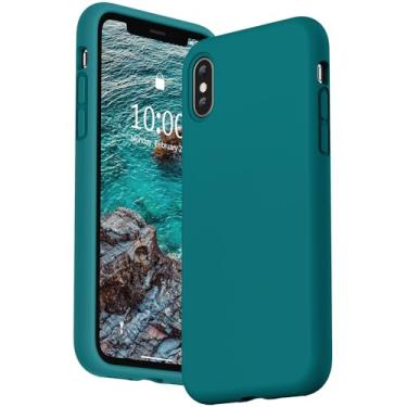 Imagem de SURPHY Capa projetada para iPhone Xs e iPhone X com forro de microfibra, capa de telefone de silicone líquido espesso para iPhone X XS 5,8 polegadas, azul-petróleo