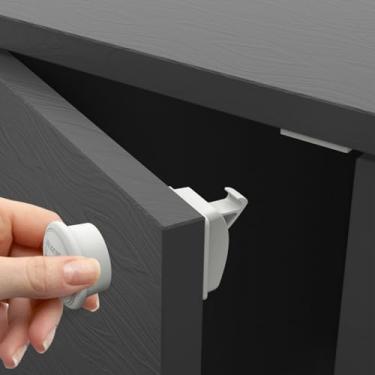 Imagem de Fechaduras Magnéticas de Gabinete para Segurança Infantil, 10 Pacotes de Armários e Travas de Gavetas para Bebês, Travas Magnéticas de Gaveta Com Adesivo, Sem Perfuração