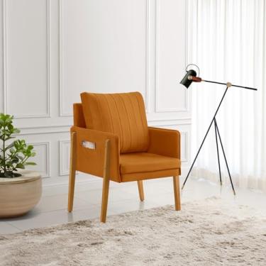 Imagem de Poltrona Milão Veludo Premium em Madeira Maciça Tratada com Bolsa Lateral para Objetos (2, Caramelo)