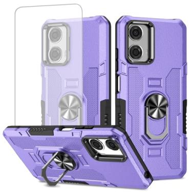 Imagem de Ueokeird Capa para Moto G24 4G, Motorola G04 4G XT2423-1 XT2421-2 Capa com protetor de tela de vidro temperado, anel de metal resistente, suporte magnético, capa de telefone para Motorola Moto G24 4G