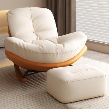 Imagem de Cadeira de balanço moderna com pernas de madeira maciça, cadeira de balanço sem braços Cadeira de balanço com destaque Assento acolchoado com poltrona com encosto alto Cadeira lateral confor