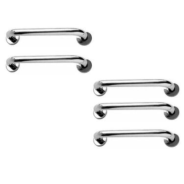 Imagem de Alça de Apoio  Barra 30cm Kit 5 Unidades Inox Idoso Cadeirante Deficiente Banheiro Box Corrimao Suporte Escada Segurança Acessibilidade