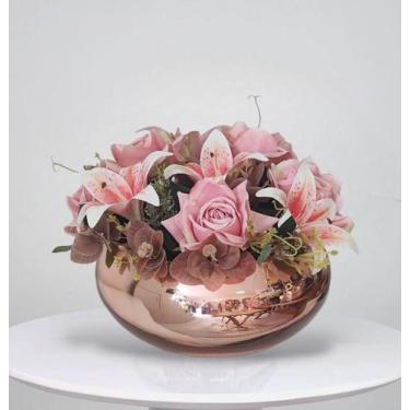 Imagem de Arranjo de Rosas Flores Artificiais Vaso Rose Gold - La Caza Store