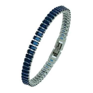Imagem de Pulseira de Aço Riviera Safira Zircônia Baguete 18cm - Convex