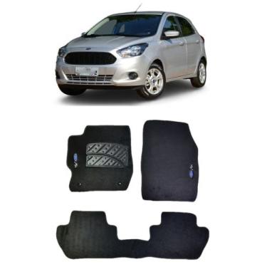 Imagem de Jogo Tapete Carpete Ford Ka (Novo) 2014 a 2020 com Logo Bordado Preto-