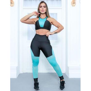Imagem de Conjunto Fitness Feminino com Top sem Bojo e Calça com Recortes em Tel