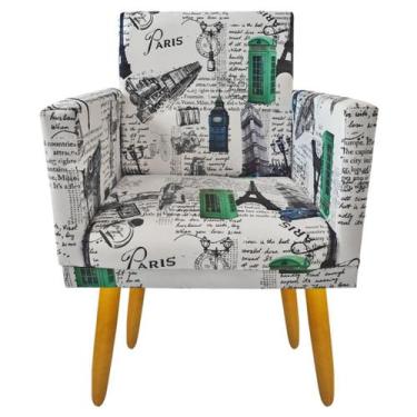 Imagem de Poltrona Cadeira Decorativa Nina Encosto Alto Rodapé Paris Azul Verde 