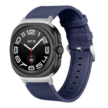 Imagem de Pulseira de couro compatível com Samsung Galaxy Watch 7 Ultra de 47 mm, pulseira casual de couro ajustável de substituição para Samsung Galaxy Watch 7 de 47 mm, feminino e masculino (azul)