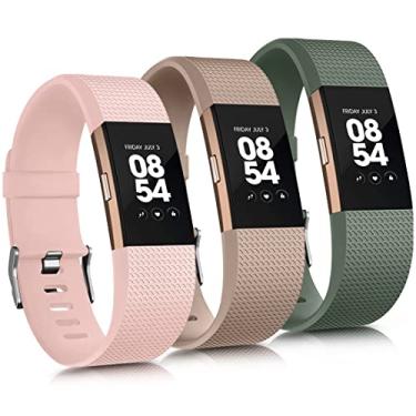 Imagem de Pacote com 3 pulseiras esportivas compatíveis com Fitbit Charge 2 pulseiras femininas e masculinas, pulseiras de substituição ajustáveis para Fitbit Charge 2 HR Pequeno Grande (rosa claro/chá de leite/verde abacate, pequeno)