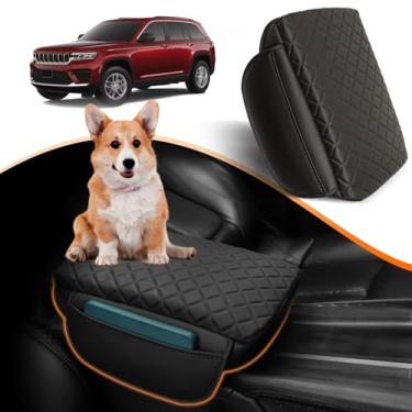 Imagem de OKLSG Capa de apoio de braço para console central para Jeep Grand Cherokee L 2021-2024 acessórios almofada de descanso de braço protetor de tampa de console preto com bolsos