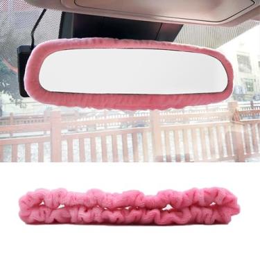 Imagem de Ongfuwu Capa de espelho retrovisor de carro, protetor de espelho retrovisor interno de carro de pelúcia elástica, moldura protetora de borda do espelho retrovisor automotivo, acessórios de decoração