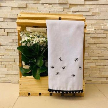 Imagem de Pano de Prato Copa Master Bordado Formiga com Pompom Preto - Pano e Pr