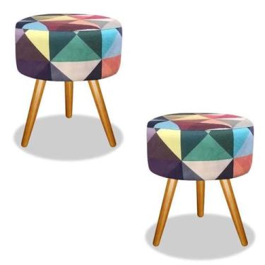 Imagem de Kit 2 Puffs - Puff Redondo, Suede Triângulo Colorido - Decore.Com
