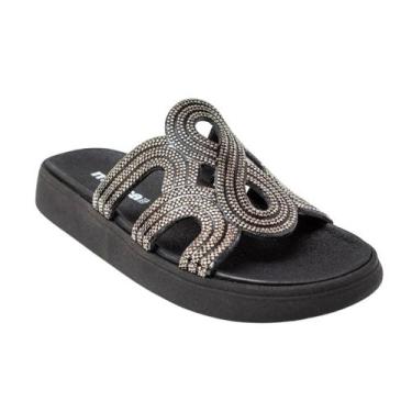 Imagem de Tamanco Moleca Casual Feminino Preto Gaspea Tiras Brilhantes, Preto, B