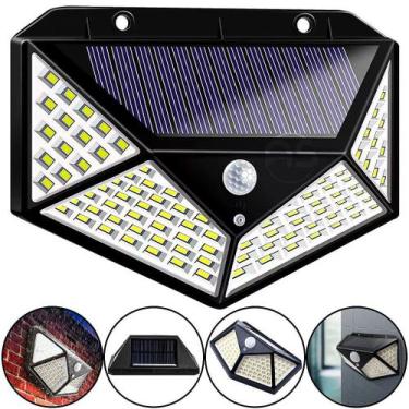Imagem de Luminária 100 Leds Parede Solar Com Sensor Jardim Externa Prova D'água